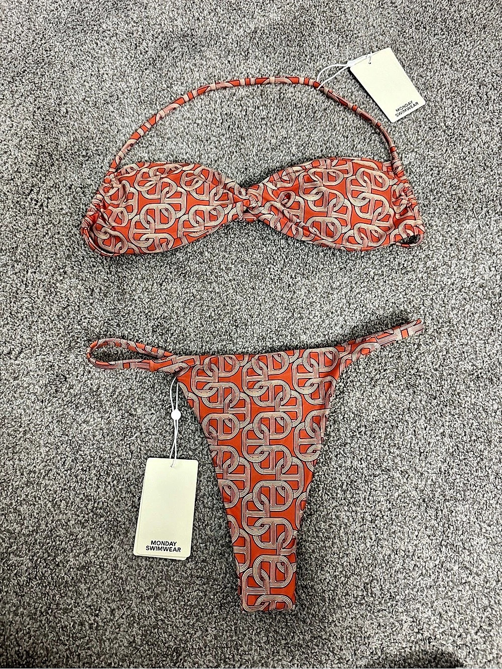 Monday Swimwear Bikini Set in Orange & White NWT